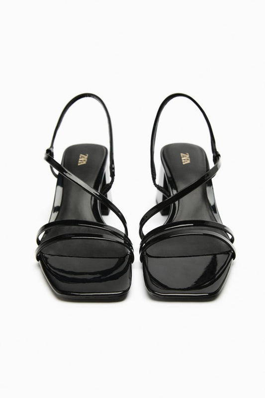 Zara Black Mid Heel Sandals