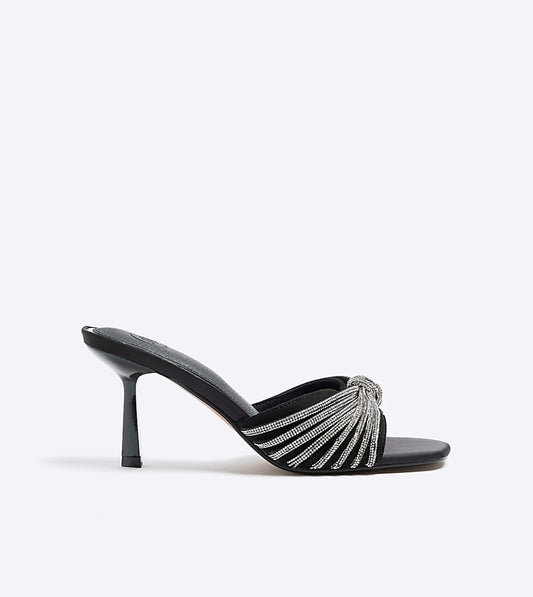 Riverislana Black Mid Heel Mule