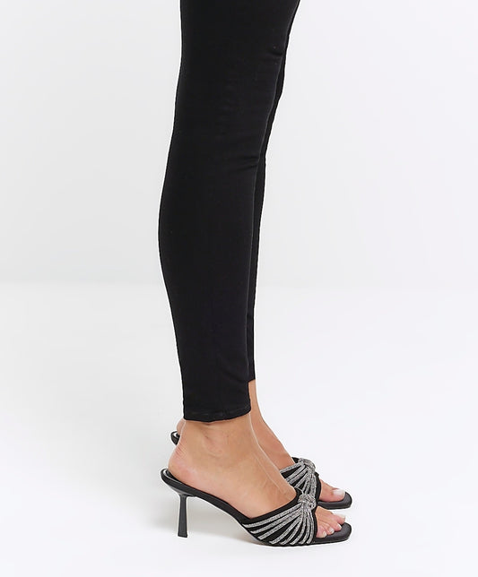 Riverislana Black Mid Heel Mule