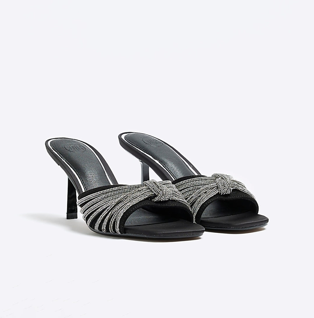 Riverislana Black Mid Heel Mule