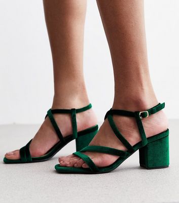 Newlook Green Velvet Mid Heel Sandal