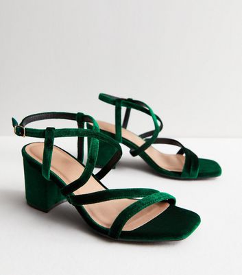 Newlook Green Velvet Mid Heel Sandal