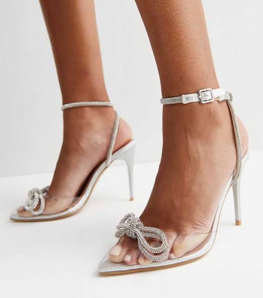 Newlook Silver Bow Perspex Heel