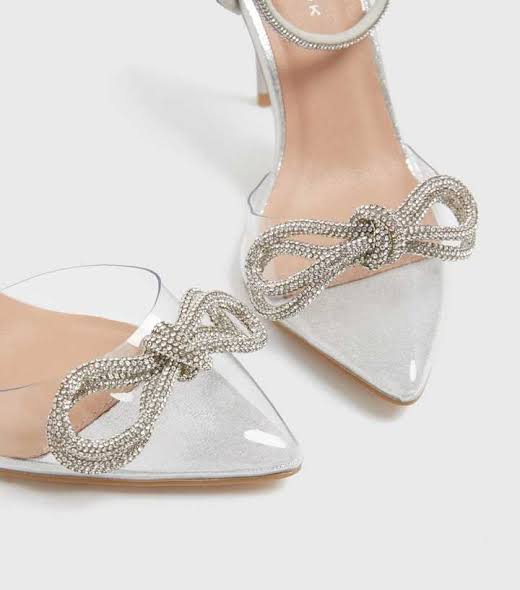 Newlook Silver Bow Perspex Heel