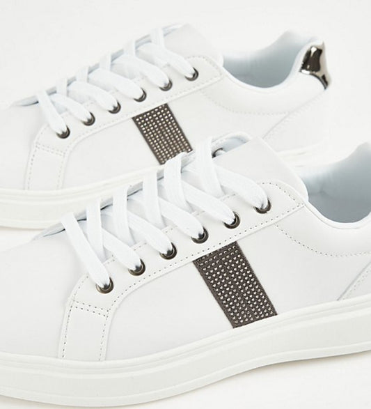 George White Diamante Embellished Sneakers