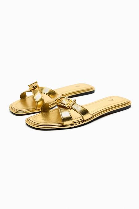Zara Gold Buckle Slippers