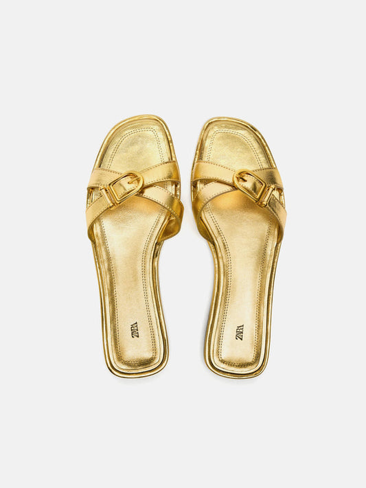 Zara Gold Buckle Slippers