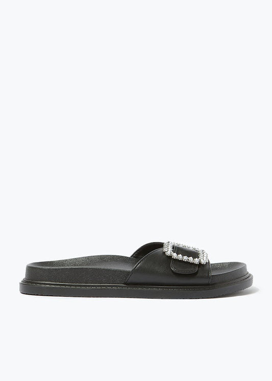 Papaya Black Buckle Slide