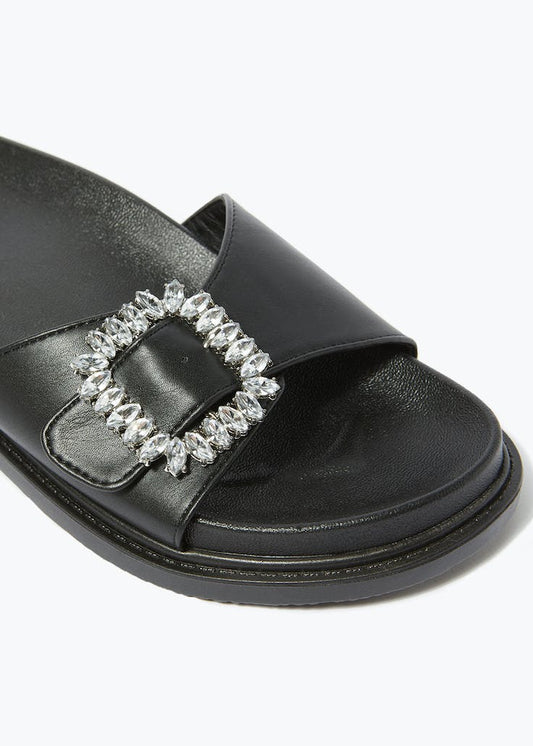 Papaya Black Buckle Slide